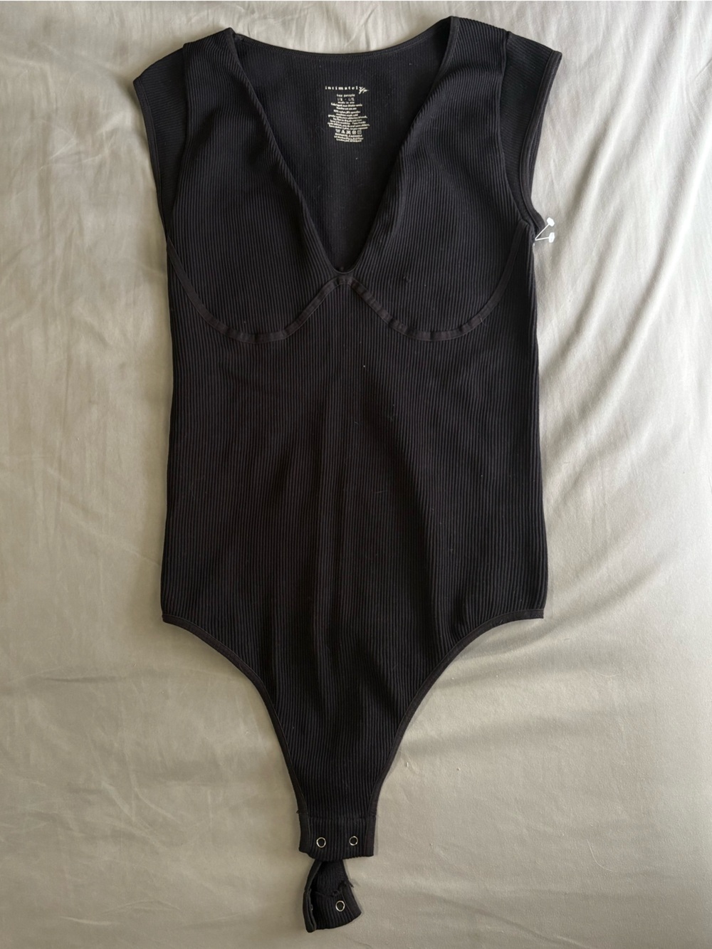 Free People Black Ribbed Bodysuit Size M - L V Neck Stretch Party Summer